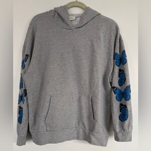 Blue Buttercup Gray Butterfly Hoodie Butterfly Print Design, Sz. LG